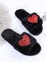 Heart Glitter Decor Fluffy Open-Top Slippers