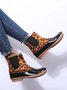 Leopard Plain Plush Warm Panel Waterproof Duck Bean Boots