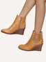 Hollow Side Zip Stacked Wedge Heel  Ankle Boots
