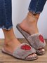 Heart Glitter Decor Fluffy Open-Top Slippers