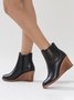 Hollow Side Zip Stacked Wedge Heel  Ankle Boots