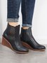Hollow Side Zip Stacked Wedge Heel  Ankle Boots