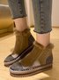 Rhinestone Split Joint Warm Fur Lined Slip on Ankle Boots