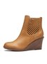 Hollow Side Zip Stacked Wedge Heel  Ankle Boots