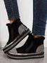 Rhinestone Split Joint Warm Fur Lined Slip on Ankle Boots