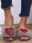 Heart Glitter Decor Fluffy Open-Top Slippers