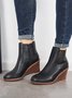 Hollow Side Zip Stacked Wedge Heel  Ankle Boots