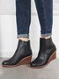 Hollow Side Zip Stacked Wedge Heel  Ankle Boots
