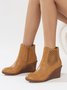 Hollow Side Zip Stacked Wedge Heel  Ankle Boots