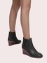 Hollow Side Zip Stacked Wedge Heel  Ankle Boots