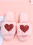Heart Glitter Decor Fluffy Open-Top Slippers