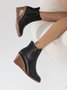 Hollow Side Zip Stacked Wedge Heel  Ankle Boots