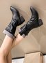 Vintage Wool Knitting Stitching Pleated Synthetic Leather Thick Heel Boots