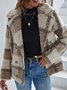 Casual Buckle Plaid Shawl Collar Teddy Jacket