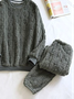 Casual Yarn/Wool Yarn Plain Loose Two-Piece Set