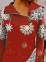 Long Sleeve Christmas Snowflake Pattern Zipper Shawl Collar Casual Tunic Top