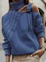 Cotton-Blend Loose Plain Turtleneck Jumper