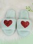 Heart Glitter Decor Fluffy Open-Top Slippers