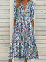Polyester Fibre V Neck Casual Midi