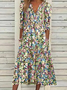 Polyester Fibre V Neck Casual Midi
