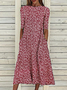 Loose Polyester Fibre Crew Neck Floral Midi