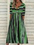 Striped Casual Autumn Buttoned Loose Polyester fibre Half sleeve Crew Neck T-Shirt Dress Dress for Women