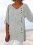Loose V Neck Plain Bamboo Blouses
