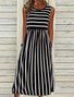 Jersey Casual Striped Crew Neck Midi