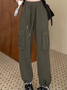 Drawstring Plain Pockets Casual Cargo Pants