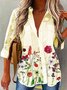 Loose Floral Shirt Collar Polyester Fibre Blouses
