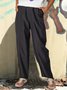 Loose Cotton-Blend Plain Trousers