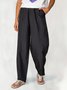 Loose Cotton-Blend Plain Trousers