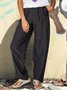Loose Cotton-Blend Plain Trousers
