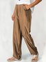 Loose Cotton-Blend Plain Trousers