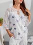 Polyester Fibre Butterfly V Neck Casual Casual Top
