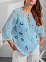 Polyester Fibre Butterfly V Neck Casual Casual Top
