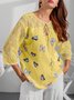 Polyester Fibre Butterfly V Neck Casual Casual Top