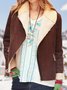 Brown Holiday Faux Suede Long Sleeve Shawl Collar Jacket