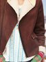 Brown Holiday Faux Suede Long Sleeve Shawl Collar Jacket