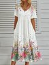 V Neck Casual Jersey Floral Midi