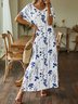 Floral Summer Casual V neck Lightweight Daily Standard Short sleeve Long Dress for Women