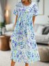 Loose Polyester Fibre Crew Neck Casual Midi