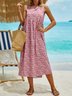 Cotton Loose Crew Neck Floral Maxi
