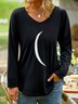 Women Plain Summer Casual Micro-Elasticity Daily Standard Long sleeve H-Line Regular T-shirt
