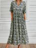Casual Floral Loose V Neck Midi