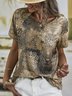 Casual Cotton-Blend Crew Neck Geometric T-shirt