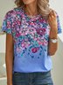 Women Casual Floral Summer Lightweight Jersey Short sleeve Crew Neck Regular H-Line T-shirt