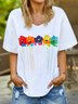 Floral Summer Casual V neck Lightweight Short sleeve Cotton Regular H-Line Top for Women