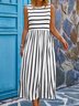 Loose Casual Striped Crew Neck Midi