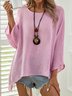Women Casual Autumn Solid Polyester Lightweight Micro-Elasticity Three Quarter Crew Neck Top